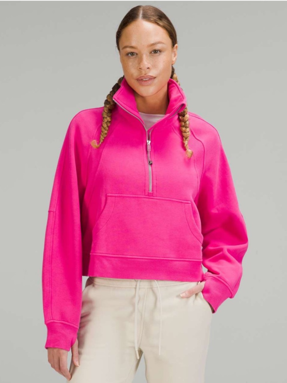 lululemon athletica Hot Pink Half-Zip Cropped Sweatshirt